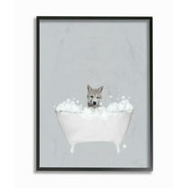 Stupell Industries Wolf Blue Bath Cute Animal Design Graphic Art Black Framed Art Print Wall Art, 16x20, by Leah Straatsma