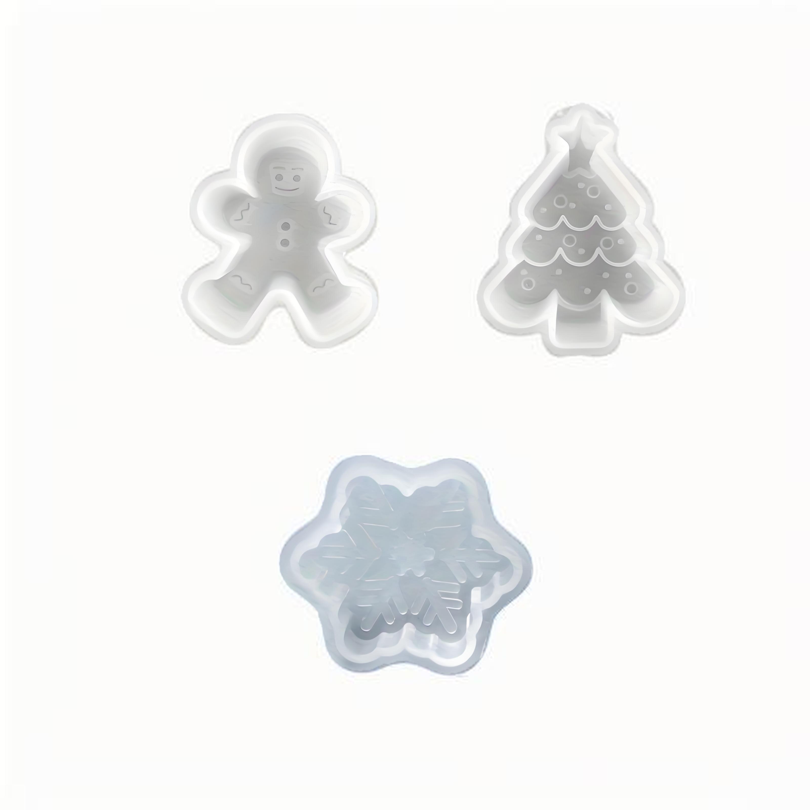 3pcs Pine Tree Gingerbread Man Snowflake Silicone Candle Mold DIY Cartoon Plaster Clay Resin Mold Decoration