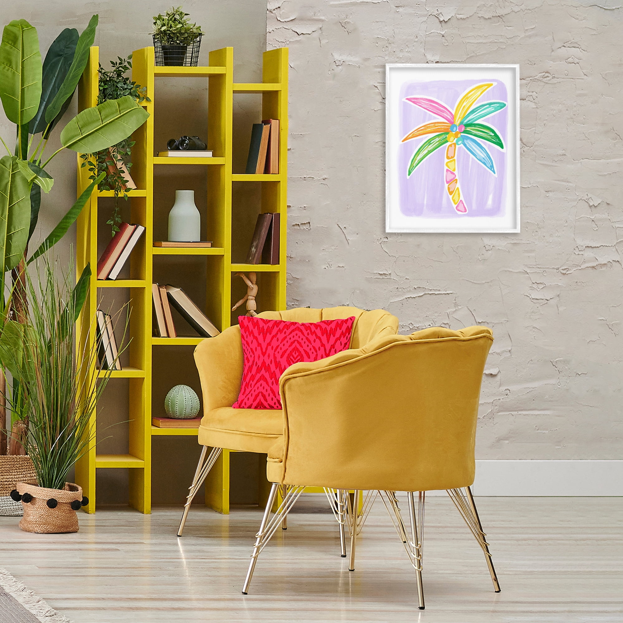 Stupell Industries Pastel Palm on Purple Botanical & Floral Painting White Framed Art Print Wall Art, 16 x 20