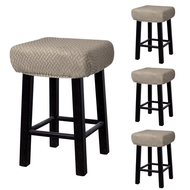 4pcs Fundas para Taburetes Rectangulares, Fundas para Taburetes de Bar, Funda para Asiento de Silla de Banco de Madera Marrón