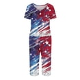 thumbnail image 4 of 4th of July Pajamas for Women Set Soft Comfy Pajamas Red Blue and White Star Print Short Sleeve Tops Capri Pants Pjs Set with Pockets, 4 of 6