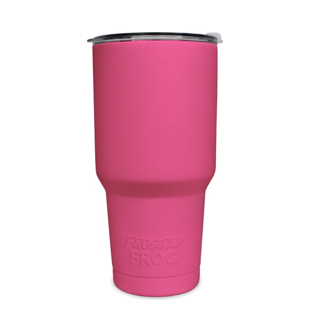 Frosted Frog 30oz Pink Tumbler Vacuum Insulated Tumbler with Stainless Steel Straw
