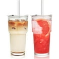 thumbnail image 1 of Paquete de 2 vasos de vidrio acanalado de 600 ml con tapa y pajita, vasos para café helado, juego de vasos para bebidas largas, vaso para batidos, diseño hermético e impermeable, ideal para café., 1 of 7