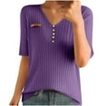 thumbnail image 2 of ALLLIST Elbow-Length Women's Tops Henley Ribbed T-Shirts Plain Casual Purple Shirts Ladie's Tops, 2 of 3