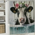 thumbnail image 6 of Chilfamy Funny Highland Cow Shower Curtain Pink Fashion Bull Floral Cute Bathtub White Plaid Farmhouse Western Country Animal Bathroom Decor Fabric Polyester Waterproof White, 6 of 7