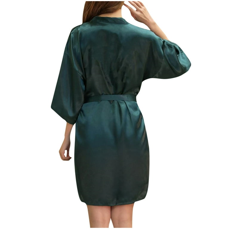Lovskoo Women s 2024 Silk Robes Bride Bridesmaid Kimono Satin Bathrobe V Neck Sleepwear with 3 4 Sleeve Olive Green