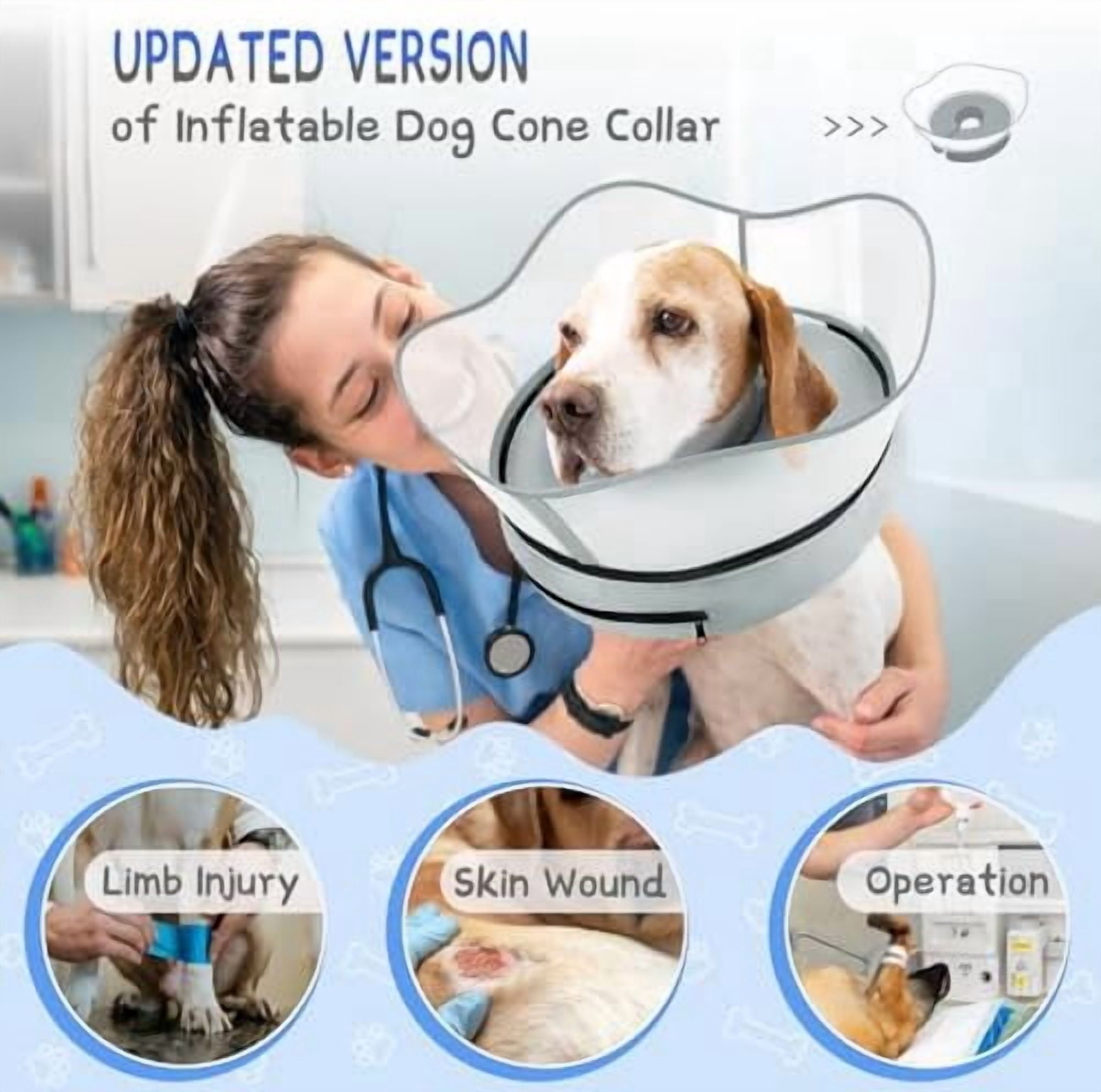 Raised Inflatable Dog Cone Collar to Stop Licking, Soft Dog Cone Alternative After Surgery, Pet Neck Donut Collar for Small Medium Large Dogs Solid Grey,XXL(Neck 18.5"-23.5")