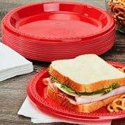 Great Value Disposable Plastic Party Plates, Red, 9 in, 50 Count