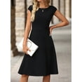 thumbnail image 5 of Women Cap Sleeve Cocktail Party Semi Formal Midi Dress Black XL, 5 of 9