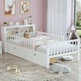 thumbnail image 3 of Harper & Bright Designs Wood Twin Size PlatformBed with 2 Storage Drawers, Twin Platform Bed with Guardrails on Both Sides for Boys Girls, White, 3 of 17