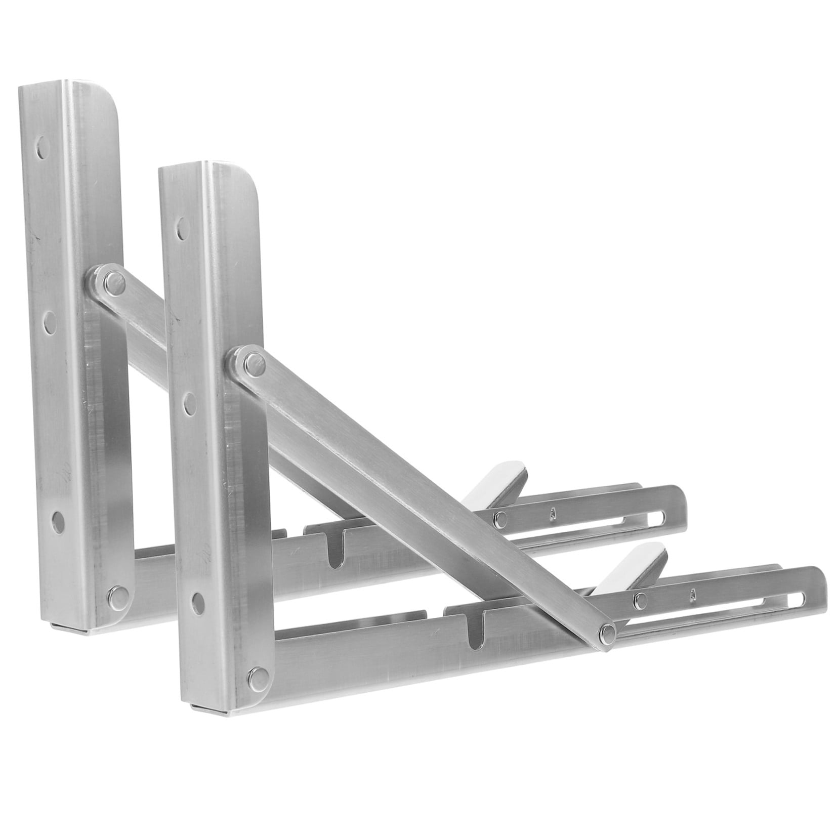 LEORX 2Pcs Silver Triangle Stainless Steel Folding Brackets for Shelves Support Indoor Projects 11.79X6.29X0.98 In