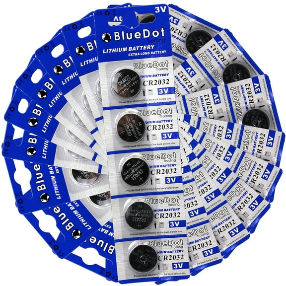 BlueDot Trading CR2032 (also known as CR5004LC) Lithium Manganese Dioxide (Li-MnO2) Button Coin Cell Batteries - 50 Pack
