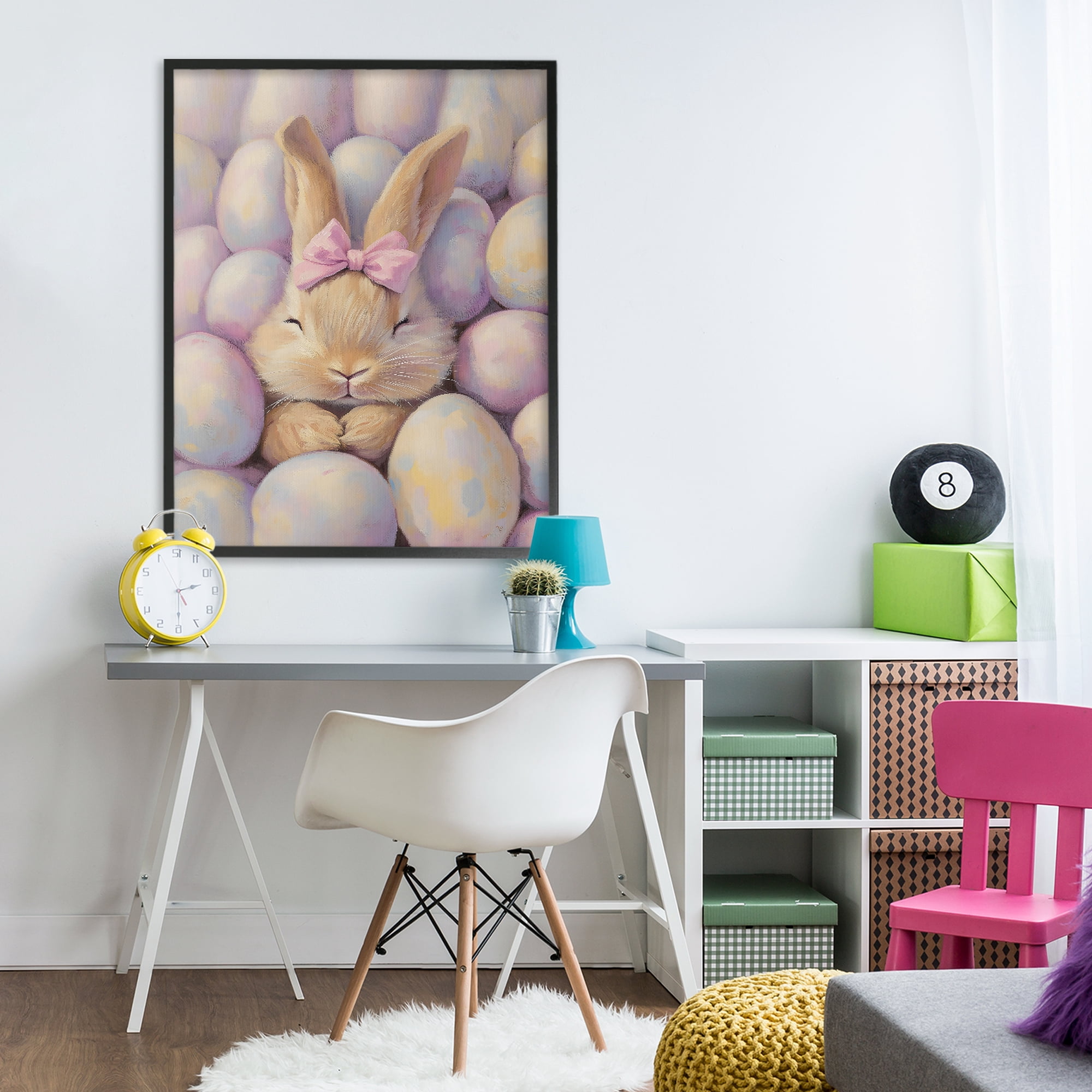 Stupell Industries Easter Bunny Nestled in Eggs Black Framed Giclee Art, design by The Prints Vibe