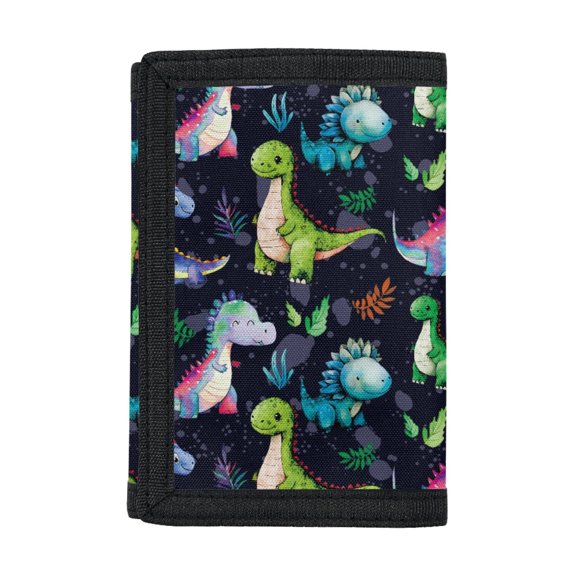 CHAQLIN Colorful Dinosaur Pattern Storage Money Bag, Polyester Trifold Card Wallet for Travel, Portable Large Capacity Children's Wallet