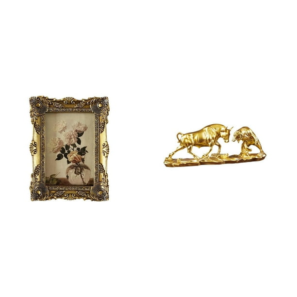 Marco de fotos,Marco de fotos ornamentado,marco barroco antiguo,Estatua de escritorio,Estatua decorativa de figura de lucha de toro y oso,Colección de esculturas de toros,decoración artesanal