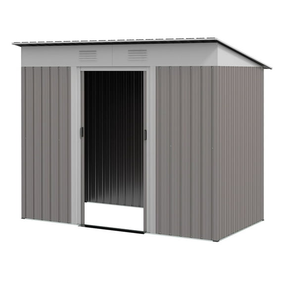 Metal Garden Shed 7x4 ft - Light Gray Outdoor Storage - Secure Lockable Doors & Ventilation - Steel Tool Shed