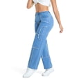 thumbnail image 2 of vigerkar Women's Trendy Mid Rise Jeans Stretchy Stitching Washed Boyfriend Straight Denim Pants (Light Blue, XL), 2 of 7