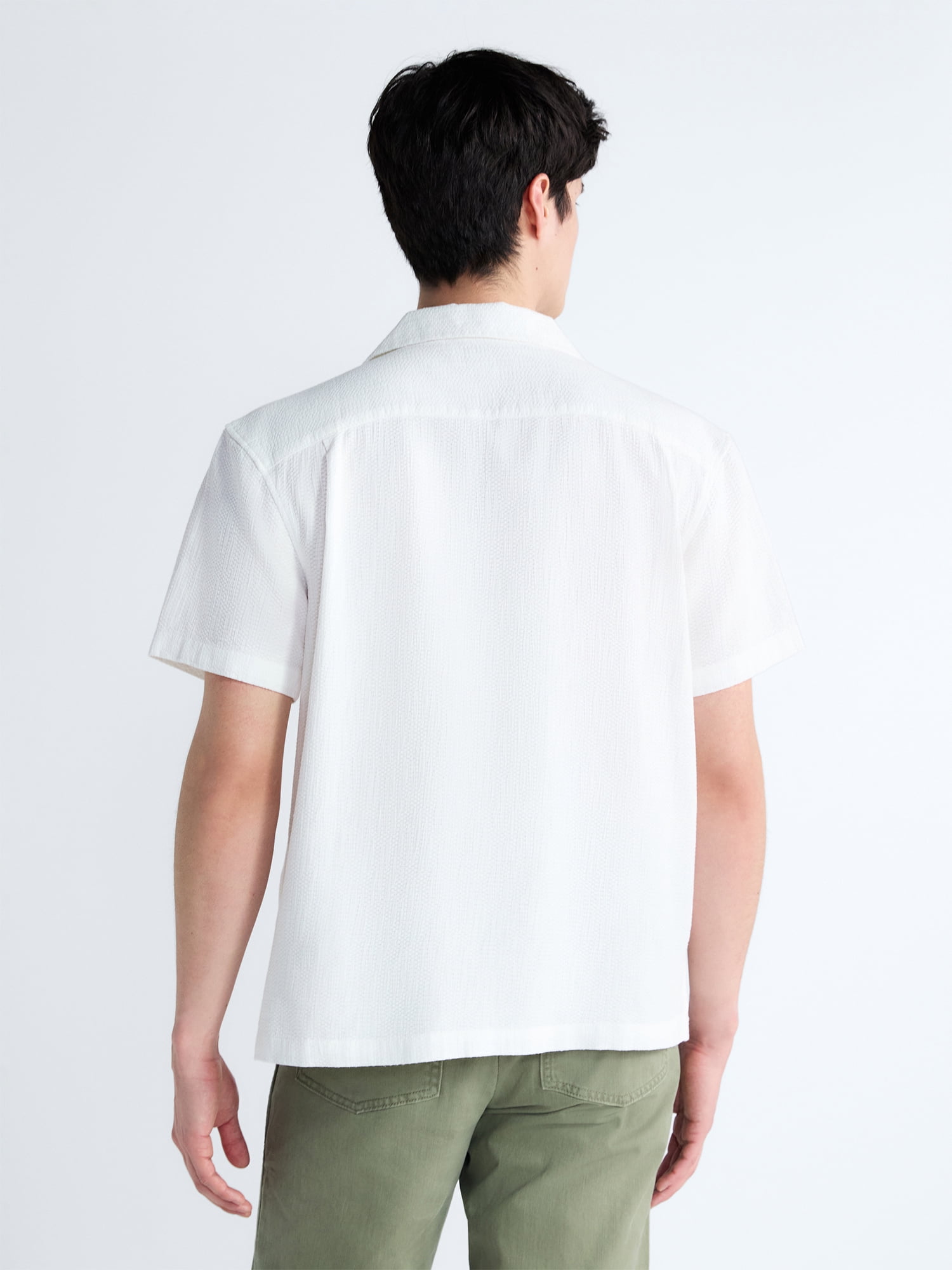Free Assembly Men's Textured Cotton Camp Shirt with Short Sleeves, Sizes S-3XL