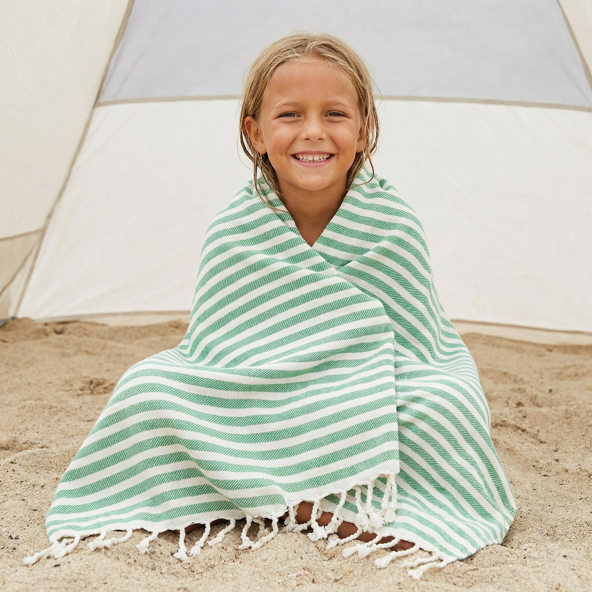 Unique Bargains 2 Pack Soft Sand Free Quick Dry Turkish Towel Green/Yellow 71"x40"