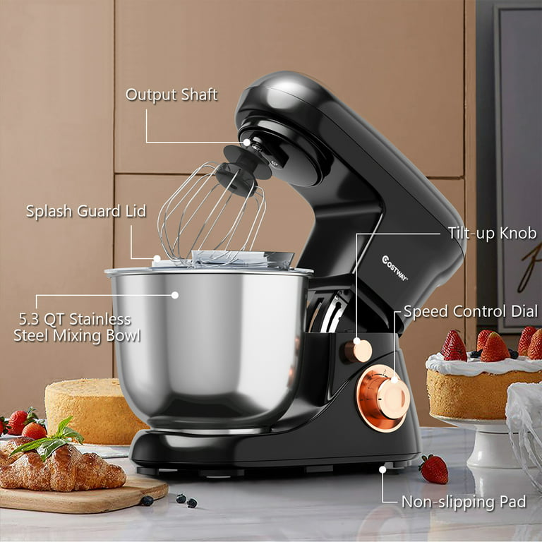 HOMCOM 6 Qt. 6-Speed White Stainless Steel Stand Mixer with Dough