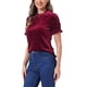 thumbnail image 4 of Camisa con cuello rizado Inspire Chic para mujer, blusa de terciopelo de manga corta, talla XS, color rojo vino, 4 of 5