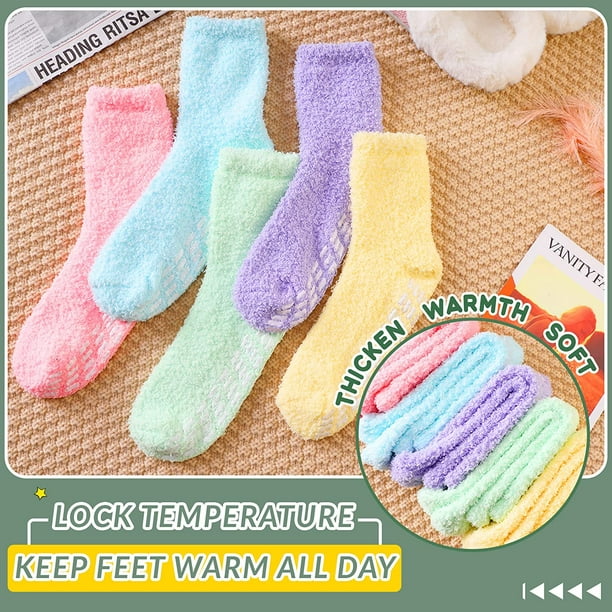 Fuzzy Slipper Socks for Women with Grippers Winter Cozy Thick Fleece Fluffy  Non Skid Warm Crew Comfort Soft Hospital Socks 