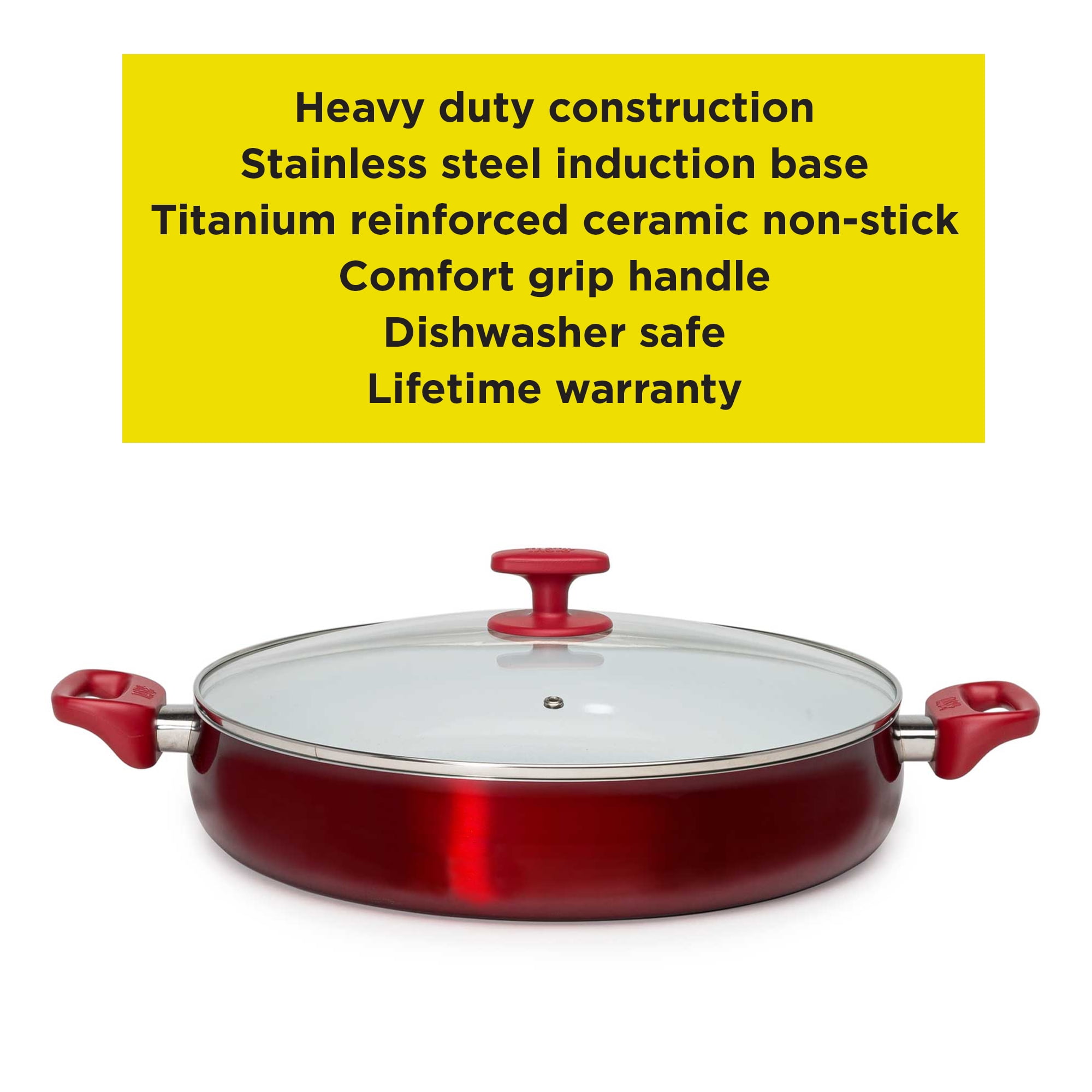 Tasty Ceramic Titanium Reinforced Non-Stick Fry Pan, Red, 12