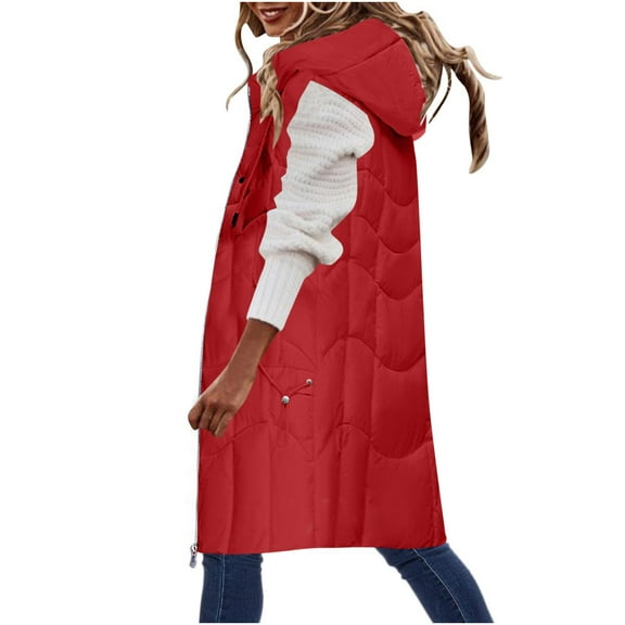 GERsome Women's Long Quilted Vest Hooded Maxi Length Sleeveless Puffer Vest Padded Coat Winter Outerwear