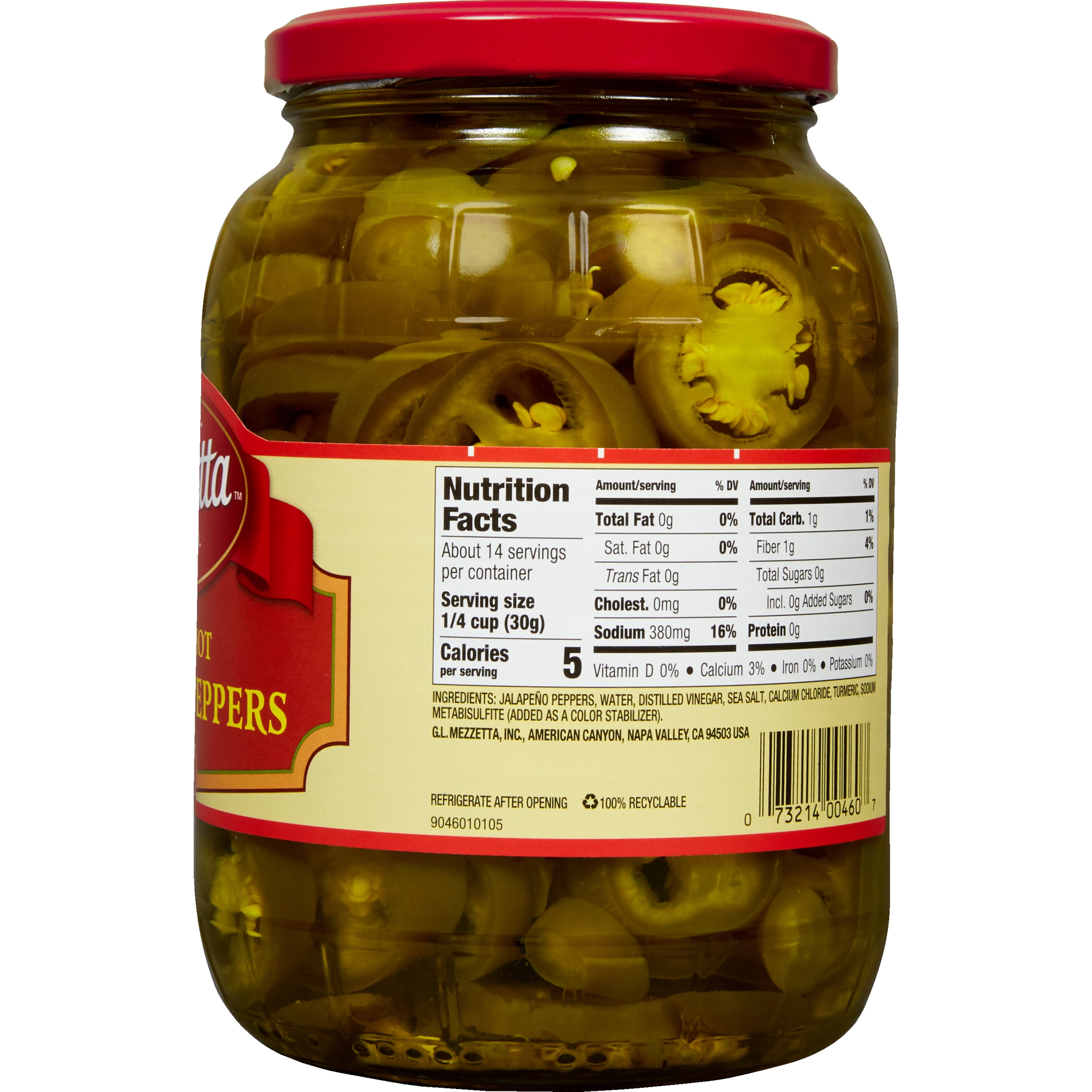 (3 pack) Mezzetta Sliced Hot Jalapeño Peppers, 32 fl oz Jar