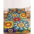 thumbnail image 2 of Twin XL Size Fitted Sheet Set - Boho Colorful Floral 2 Piece Bedding Sets 16" Deep Pocket Fitted Sheet with 1 Pillowcases, Spring Flower Botanical Sunflowers Plant Brushed Microfiber Hotel Bed Sheets, 2 of 9
