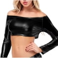 thumbnail image 2 of Bixock Summer Women's Tops,Long Sleeve Shirts for Women,Blouse for Women Off Shoulder Long Sleeve Shiny Metallic Faux Leather Party Tops, 2 of 6