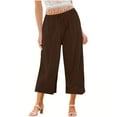 thumbnail image 1 of Yuyuzo Wide Leg Pants for Women High Waist Cotton Linen Drawstring Ruched Solid Color Boho Beach Trousers, 1 of 5