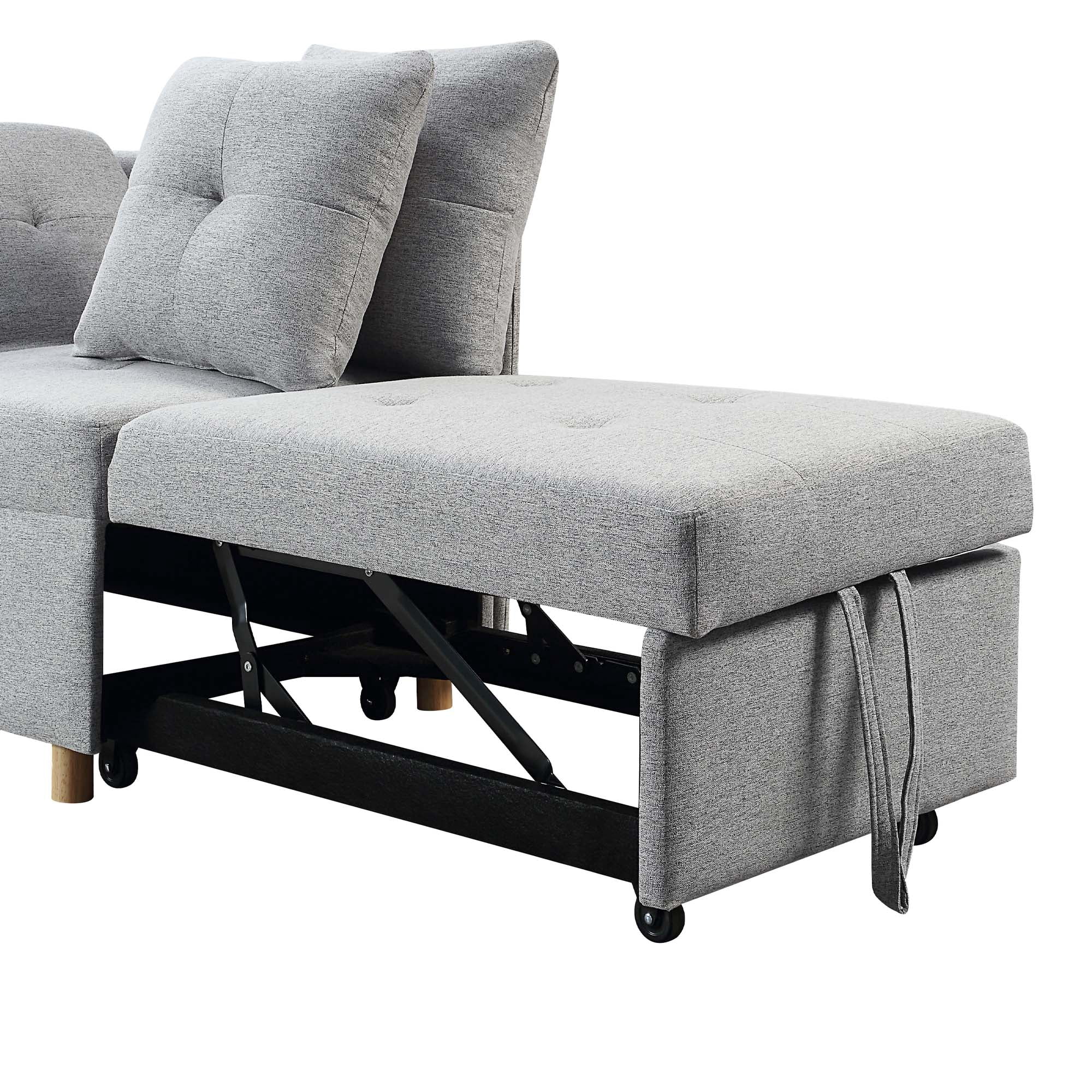 Aukfa Folding Futon Sofa Bed Chair, Convertible Chair Bed with 2 Pillows for Living Room Apartment - Light Gray