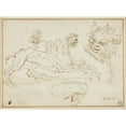 thumbnail image 3 of Agostino Carracci 24x19 Black Modern Framed Museum Art Print Titled - Four Sketches; Griffin, Grotesque Head, Head of Satyr, Bent Leg, 3 of 5