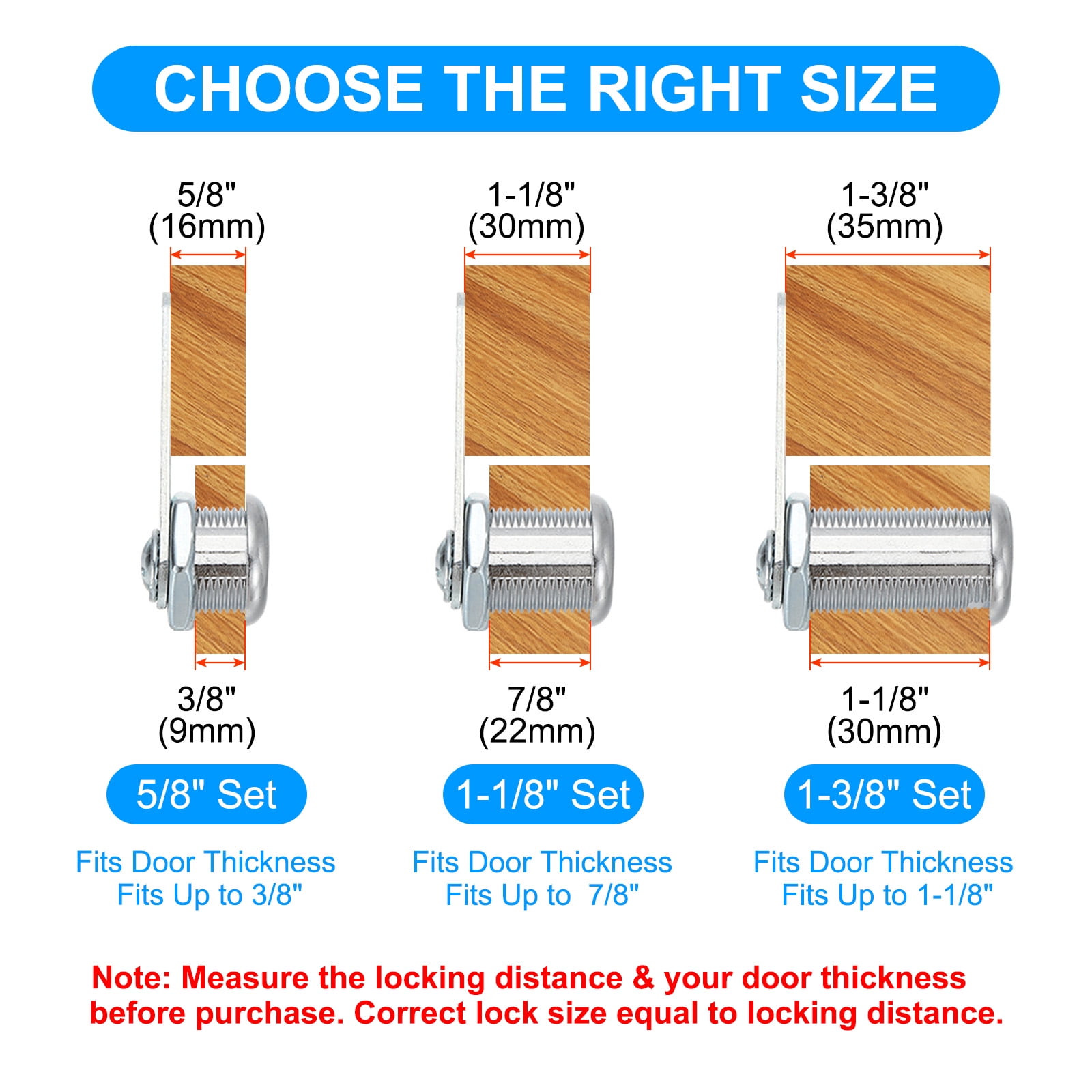 3/4 inch Cabinet Locks with Keys, Zinc Alloy Cam Lock Cylinder RV Lock Set Key Different, Silver 6 Pack