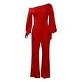 thumbnail image 4 of Aloohaidyvio Women's Elegant Long Sleeve Jumpsuit Casual Straight Trousers Business Romper Formal Jumpsuit Red M, 4 of 5