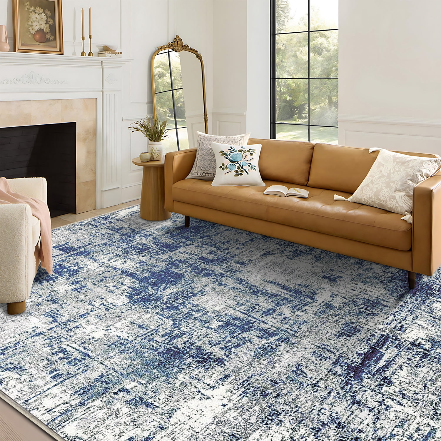TECHVIDA Area Rug 5x7,Modern Abstract Rug,Machine Washable for Living Room Rugs, Foldable Nonslip Indoor Carpet,Bedroom Living Room-Blue