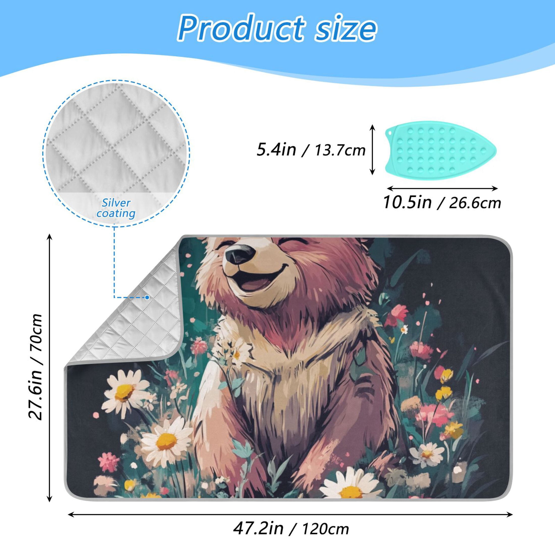 Happy Bear in Flower Field Ironing Mat Blanket for Table Top Travel Portable Ironing Board Pad 47.2x27.6 Inch
