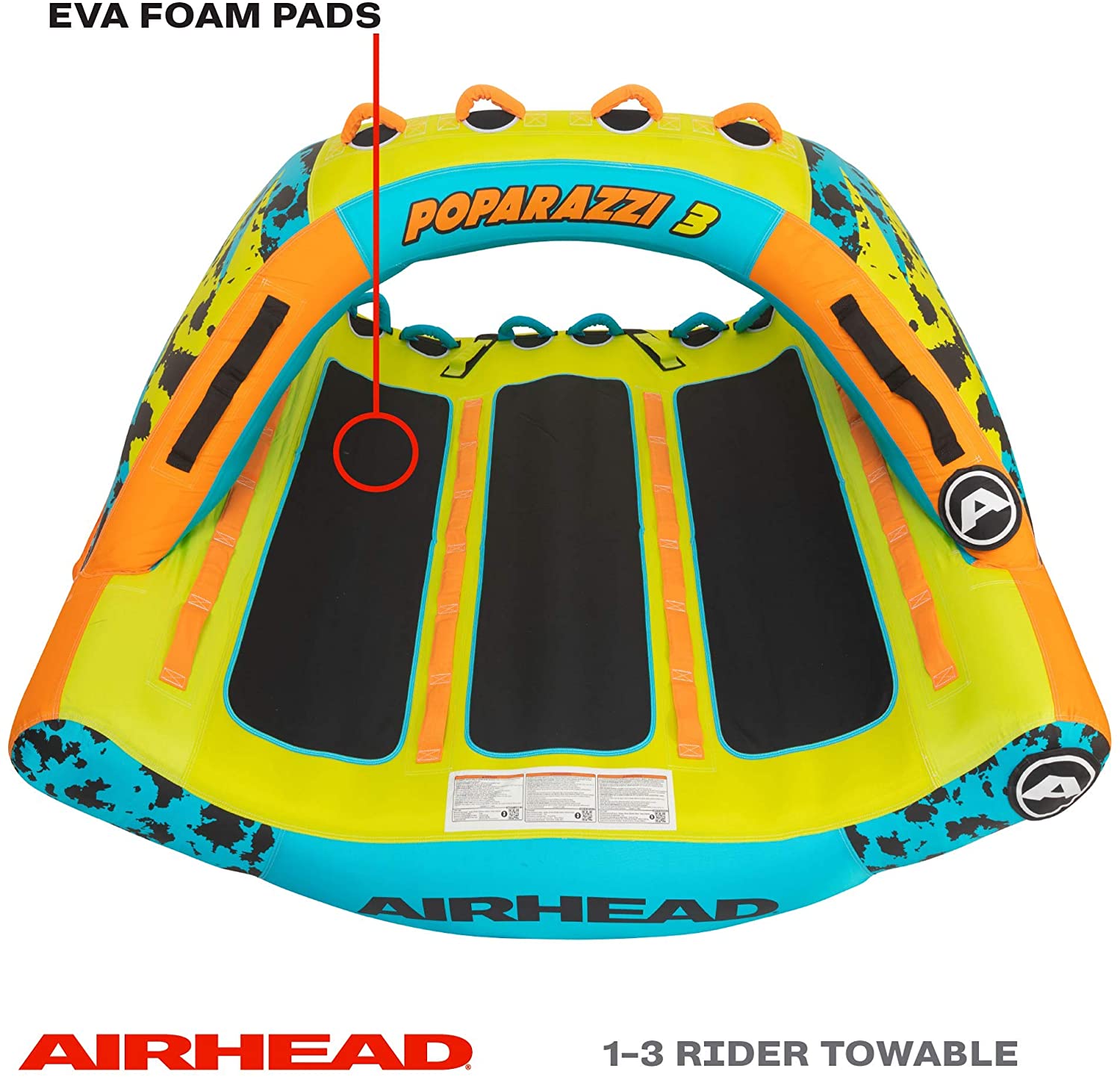 Airhead AHPZ-1750 Poparazzi 3 Person Inflatable Towable Water Lake Boating Tube - image 5 of 7