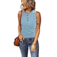 thumbnail image 3 of OAVQHLG3B Womens Tank Tops Summer Casual Casual Tanks Sleeveless Buttons Slimming Solid Round Neck Pullover Vest Blouse Tops, 3 of 6
