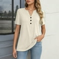 thumbnail image 3 of Lixiuxyad Women Basic Tee Women's Shirts Stylish Women's T Shirts Casual Women’s Button Up Short Sleeve Tops Versatile Wear For All Occasions Wardrobe Addition,Beige, 3 of 6