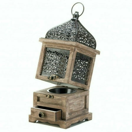 Home Decorative Flip-Top Wood Lantern with Drawer - 14 inches