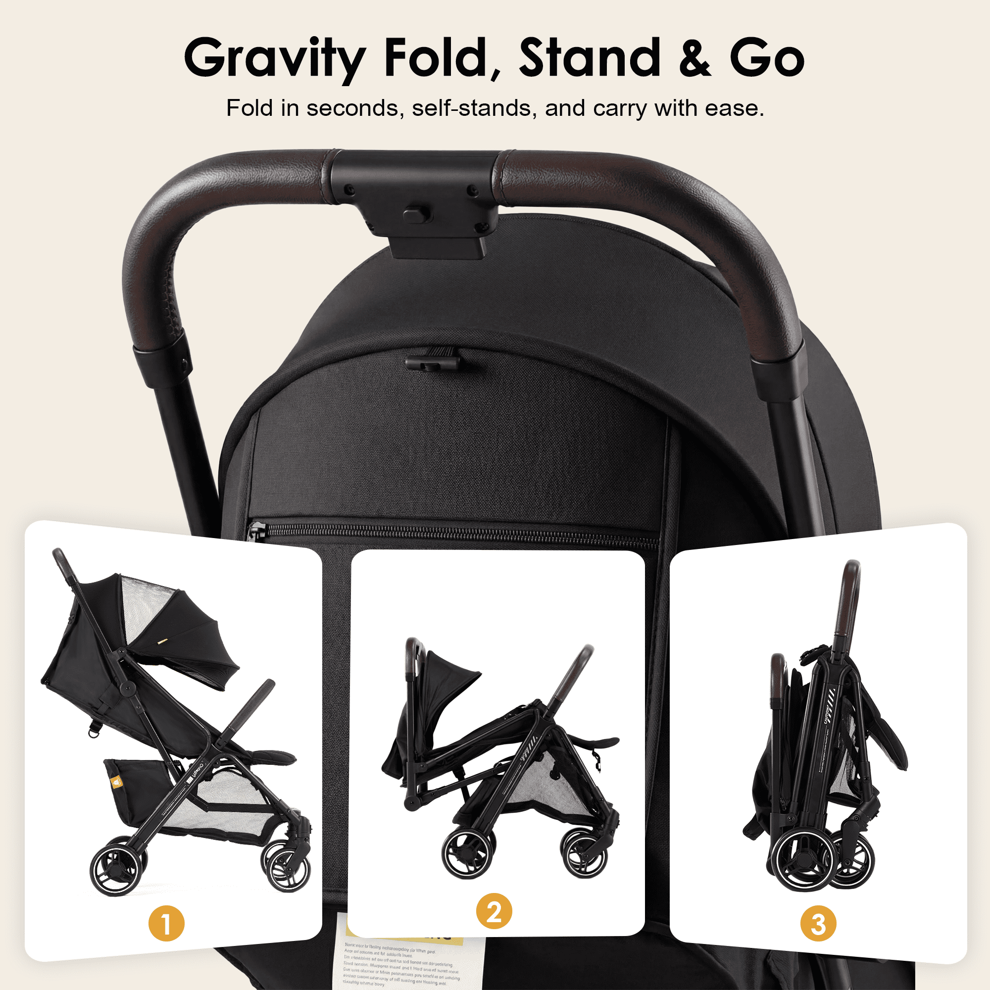 Portable Lightweight Baby Stroller for Travel, Toddler Stroller with Adjustable Backrest & Armrest, 6.6 lbs Storge Basket, Compact One-Handed Fold, Black