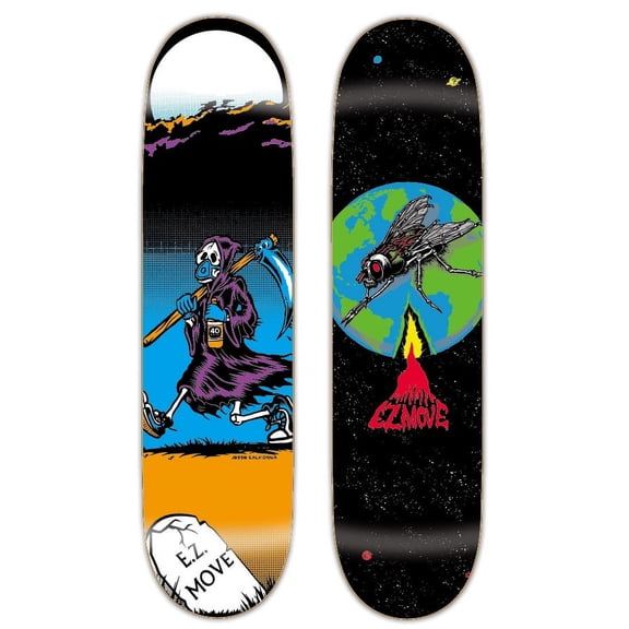Two EZMOVE 7-Ply Graphic Skateboard Decks 8.25" | Mid-Concave | Double-Kick
