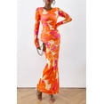 thumbnail image 3 of Vestido PRETTYGARDEN Maxi Estampado Floral Manga Larga Naranja Talla L, 3 of 8