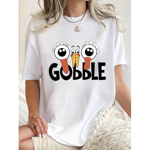 Camiseta informal de cuello redondo para mujer, tejido de punto de algodón con elasticidad media, estampado animal, manga corta con estampado gráfico de pavo divertido y creativo para todas las estaci