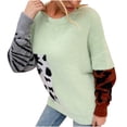 thumbnail image 5 of LEEYNEER Women Imitation Mink Knitted Round Neck Long Sleeve Contrast Leopard Sweater Plus Size Tops for Ladies Autumn Winter Casual Loose Tunic Blouse Green M, 5 of 6