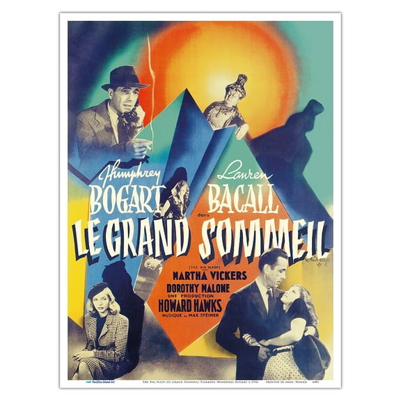 The Big Sleep (Le Grand Sommeil) Starring Humphrey Bogart & Lauren Bacall - Vintage French Film Noir Movie Poster by Vicente Cristellys c.1946 - Master Art Print (Unframed) 9in x 12in
