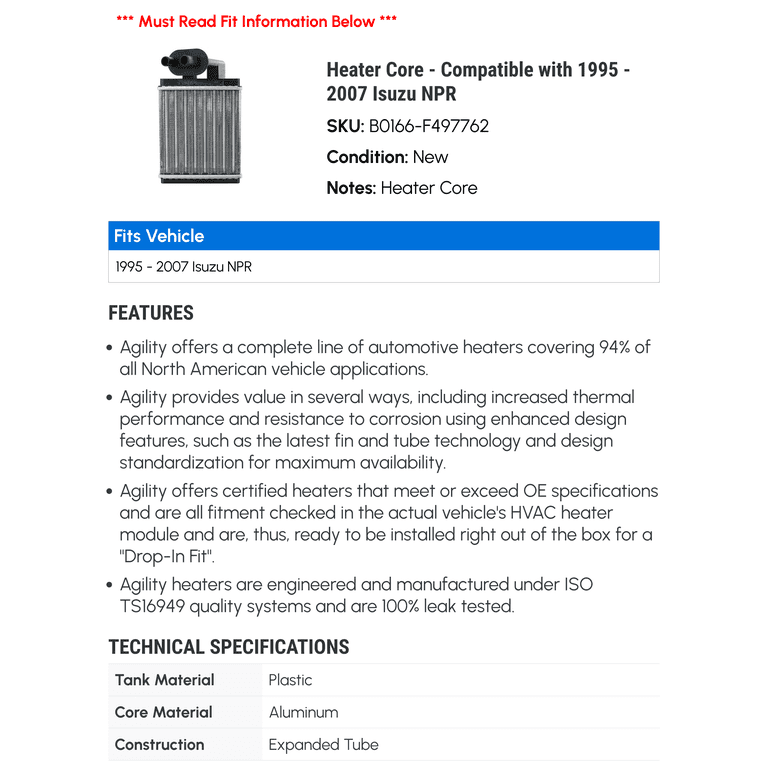 A-Premium Air Conditioning A/C Condenser Compatible with Chevrolet, GMC & Isuzu Models, W3500 W4500 W5500 Tiltmaster Forward, NPR, NQR, NRR