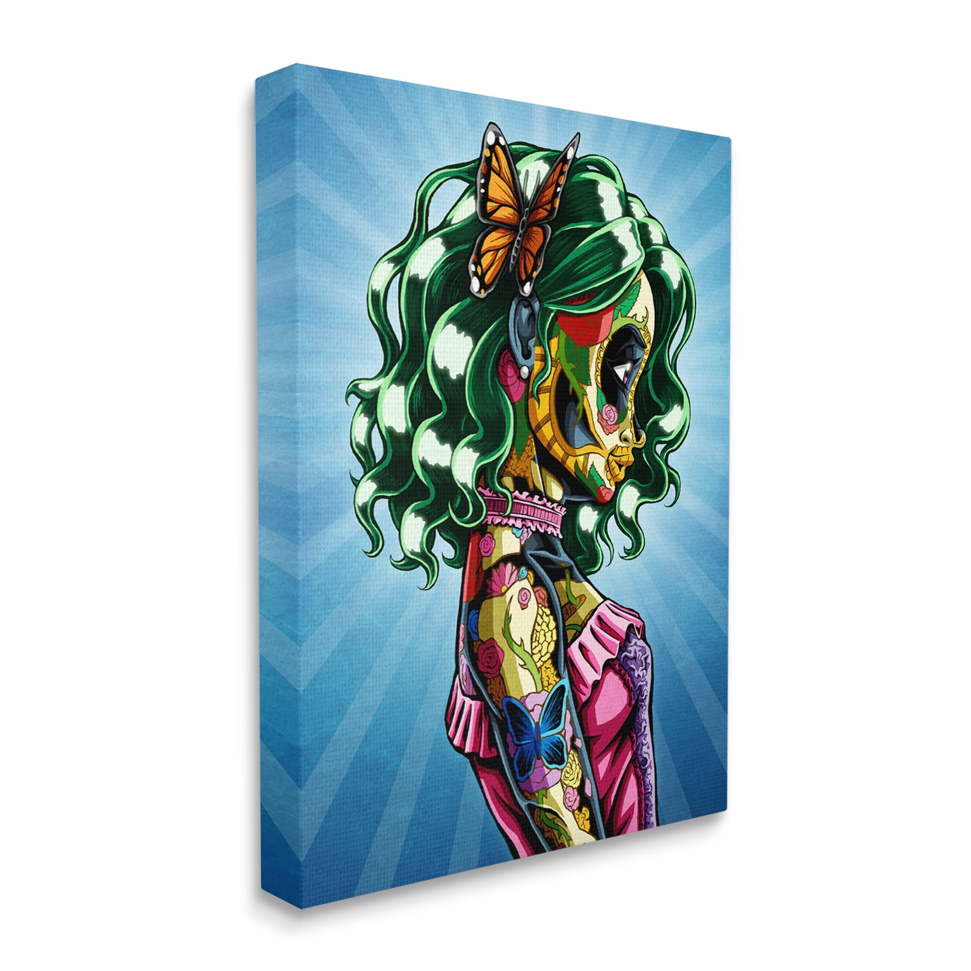 Stupell Industries Bold Style Detailed Tattooed Girl Green Hair Butterfly Canvas Wall Art, 24 x 30, Design by Nicholas Ivins